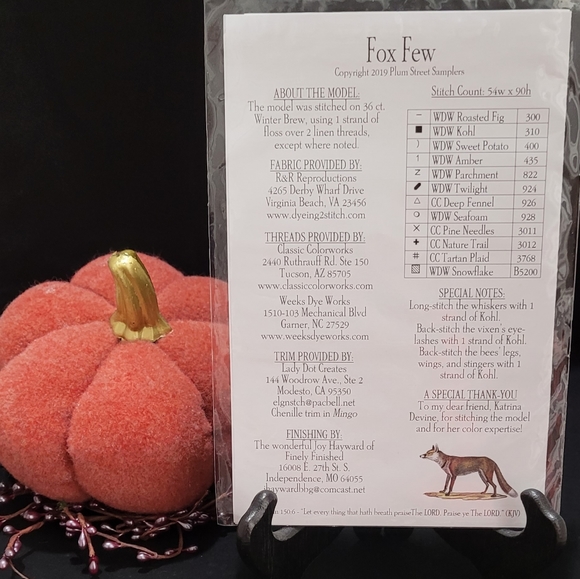 Plum Street Samplers "Fox Few" Cross  Stitch Design - Picture 2 of 2